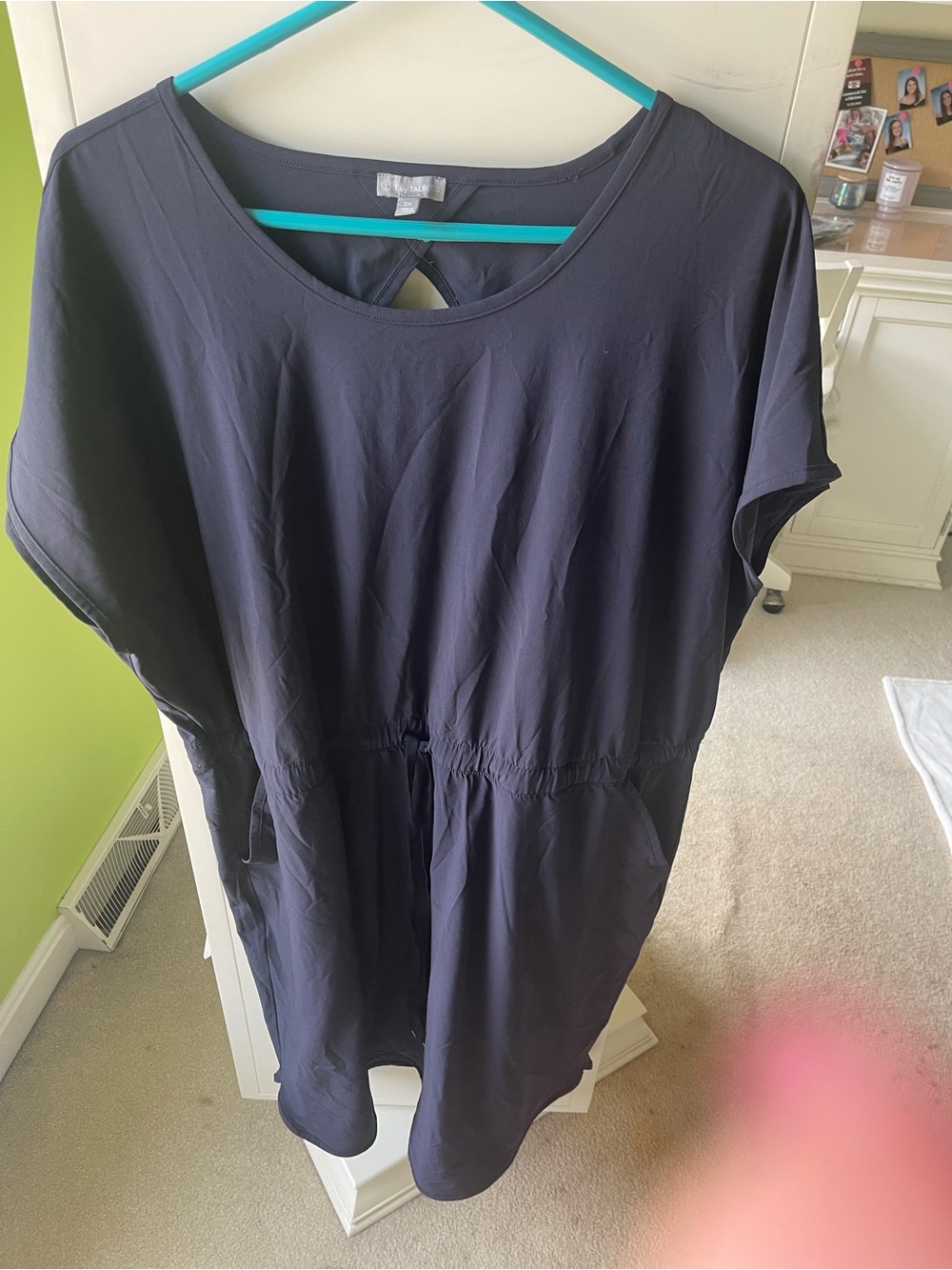 Women's Navy Short-Sleeve Drawstring Waist dress